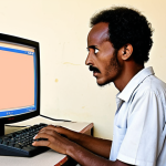 **Prompt 1: The Cost of Isolation**
    "A scene depicting digital exclusion in Eritrea. An Eritrean person, appearing frustrated, stares at an old computer screen displaying an exorbitant price for internet data, symbolizing a month's wage for just one gigabyte. The setting is a sparse, almost empty internet café or a simple home, emphasizing the internet as an unaffordable luxury rather than a basic utility, highlighting the stark digital divide."