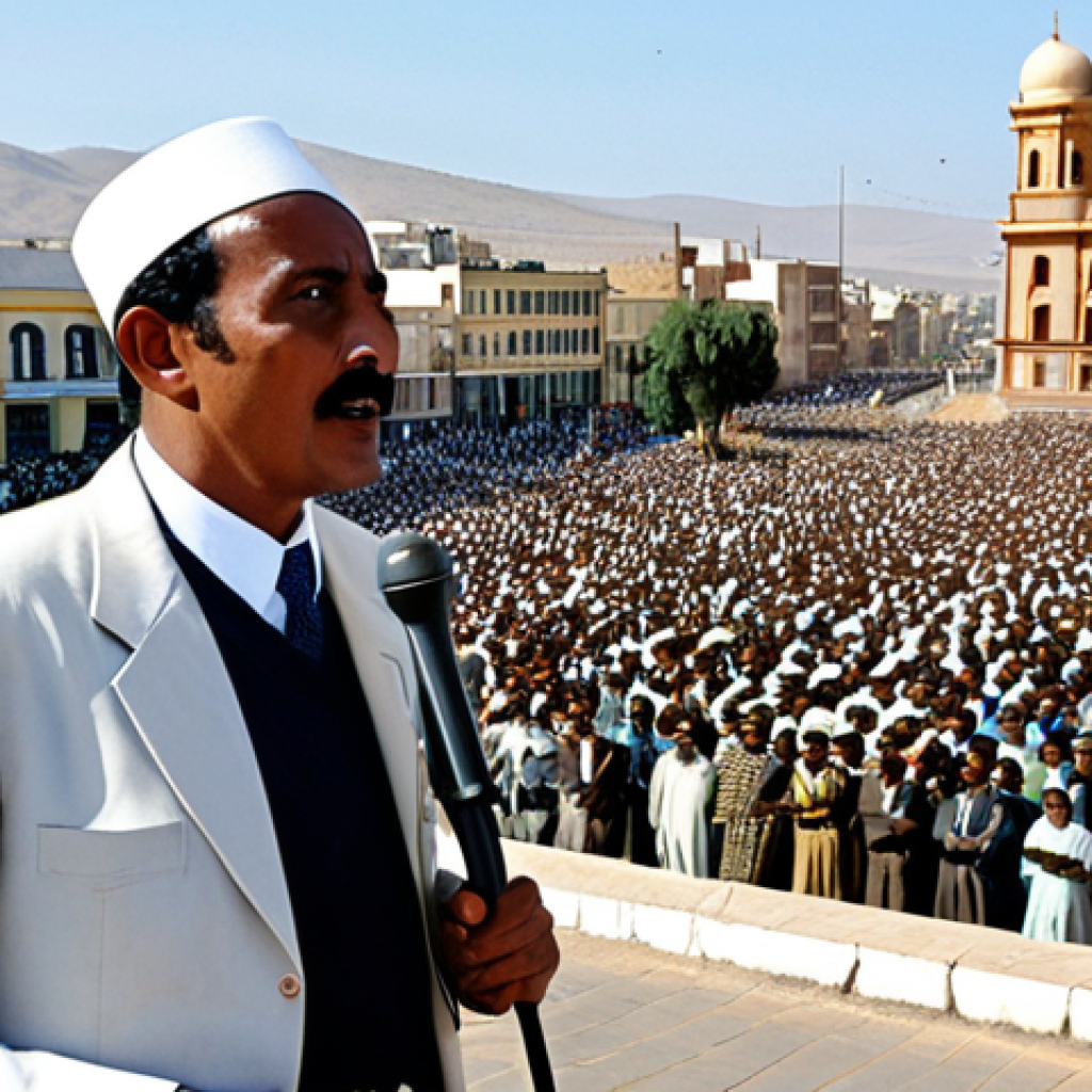 Ibrahim Sultan - The Visionary Leader**
"A distinguished, fully clothed gentleman, Ibrahim Sultan, in his early years, giving a passionate speech to a crowd in Asmara, Eritrea, during the early days of the Eritrean independence movement. He is wearing modest, professional attire, and the scene exudes determination and hope. Background shows a vintage cityscape. Safe for work, appropriate content, perfect anatomy, natural proportions, professional, modest, family-friendly."
**