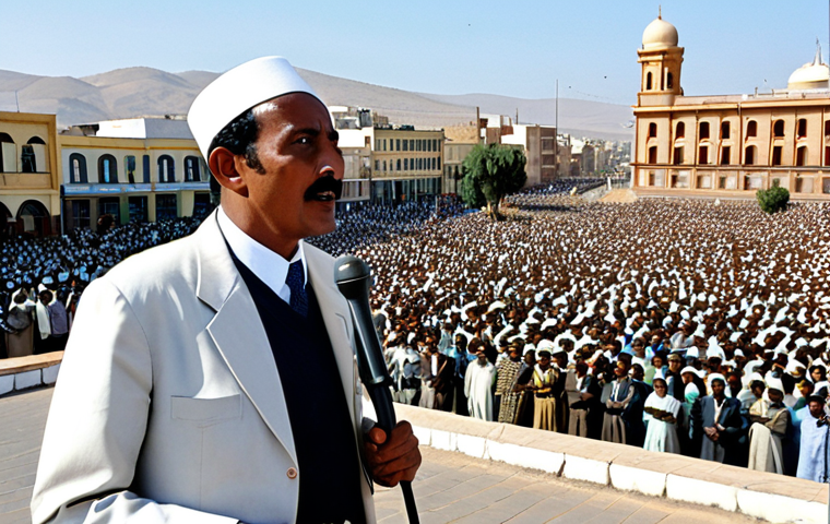 Ibrahim Sultan - The Visionary Leader**
"A distinguished, fully clothed gentleman, Ibrahim Sultan, in his early years, giving a passionate speech to a crowd in Asmara, Eritrea, during the early days of the Eritrean independence movement. He is wearing modest, professional attire, and the scene exudes determination and hope. Background shows a vintage cityscape. Safe for work, appropriate content, perfect anatomy, natural proportions, professional, modest, family-friendly."
**
