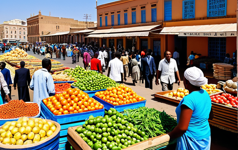 Eritrea's Economic Potential**

"A bustling marketplace in Asmara, Eritrea, showcasing local crafts and produce. Fully clothed Eritrean people are engaged in trade. In the background, the modern architecture of Asmara blends with traditional buildings. Bright, sunny day. Safe for work, appropriate content, professional photography, perfect anatomy, correct proportions, natural pose, fully clothed, modest clothing, family-friendly."

**