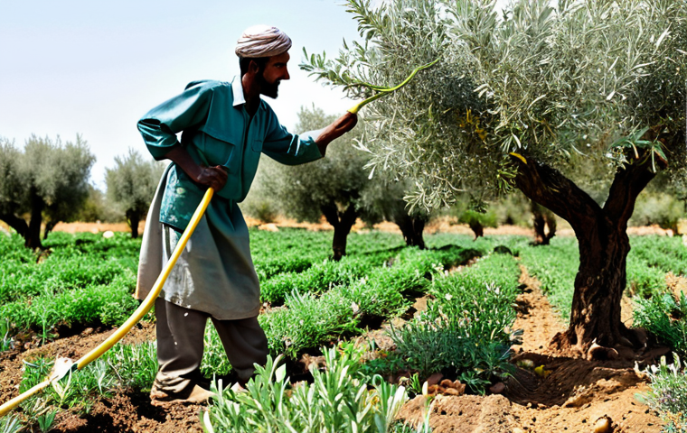 Sustainable Agriculture**

"A farmer in Eritrea tending to a field with olive trees and vegetable gardens interplanted, fully clothed in work attire, demonstrating agroforestry techniques, safe for work, appropriate content, perfect anatomy, correct proportions, natural pose, professional photography, high quality, modest clothing."

**