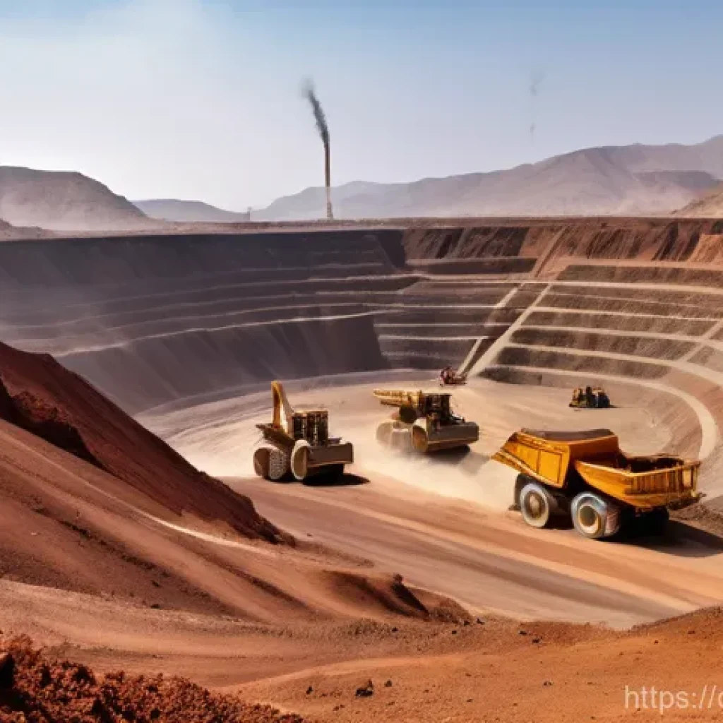 에리트레아의 주요 무역 상품 - A wide-angle shot of a modern open-pit mining operation in the arid, rugged landscape of Eritrea. In...