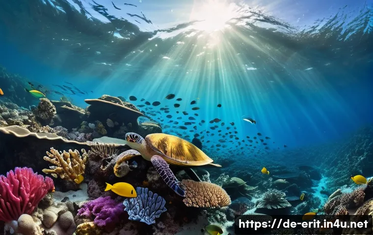 에리트레아 해양 보호 - A vibrant underwater scene off the Eritrean coast showing a colorful coral reef teeming with diverse...