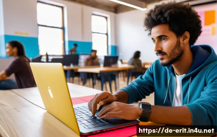 에리트레아의 비즈니스 환경 - A vibrant young Eritrean entrepreneur in modern casual clothing, working on a sleek laptop at a brig...