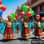 Home 23 에리트레아 독립 기념일 - A vibrant Eritrean Independence Day parade scene in a bustling city street during daytime, featuring...