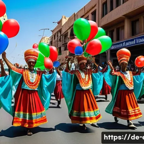 Home 17 에리트레아 독립 기념일 - A vibrant Eritrean Independence Day parade scene in a bustling city street during daytime, featuring...
