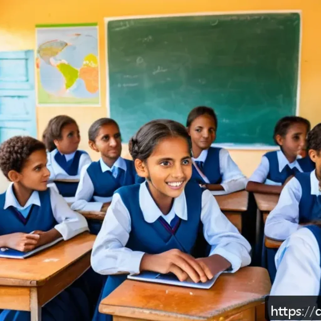 에리트레아 어린이 복지 - A vibrant rural Eritrean village school scene showing children wearing modest school uniforms sittin...