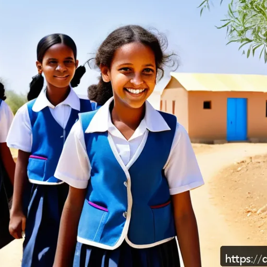 에리트레아의 여성 교육 - A vibrant community scene in rural Eritrea showing school-aged girls wearing modest school uniforms ...