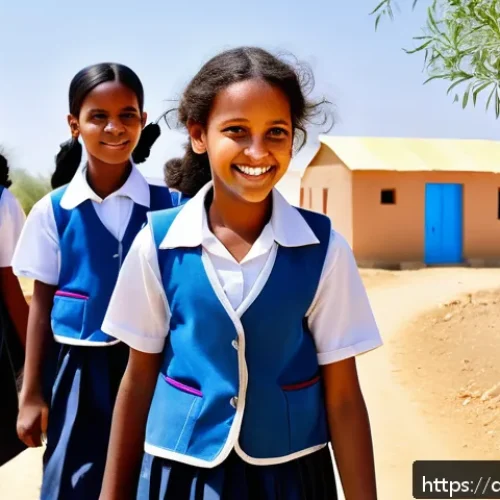 Home 32 에리트레아의 여성 교육 - A vibrant community scene in rural Eritrea showing school-aged girls wearing modest school uniforms ...