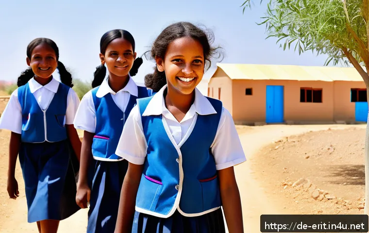 에리트레아의 여성 교육 - A vibrant community scene in rural Eritrea showing school-aged girls wearing modest school uniforms ...