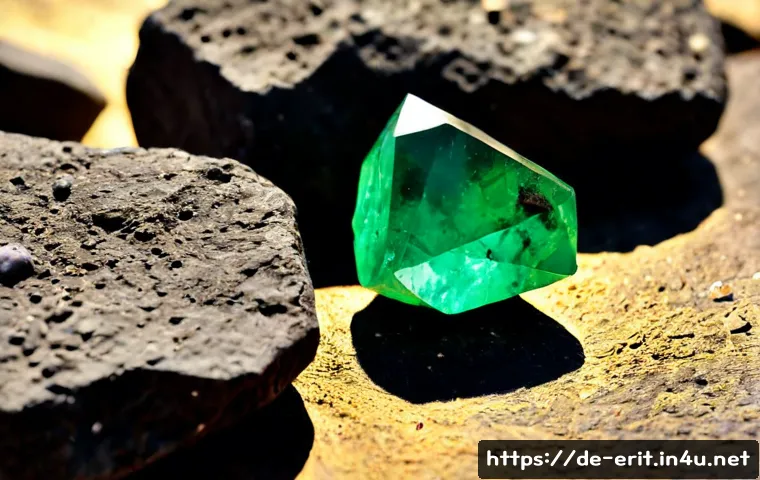 에리트레아의 희귀 보석 - Photorealistic macro still life of rare Eritrean mineral gemstones, including deep green chrysoprase...